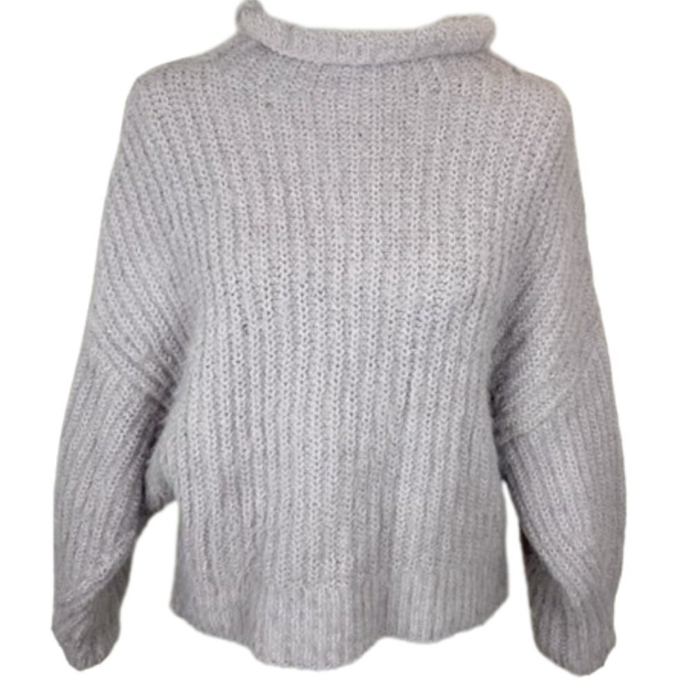 Express Knitted Sweater with Mock Neckline Fuzzy Cropped Lavender Size Medium